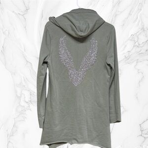 TWISTED HEART Olive Green Hooded Zip Cardigan with angel wing sparkle Logo large